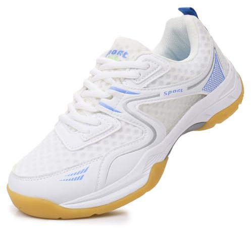 MiaZane Chaussures de Court de Badminton Unisex Respirantes Légères Entraîneurs avec Amorti Design Antidérapant Adapté aux Sports en Salle Tennis et Tennis de Table,Bleu,41 EU