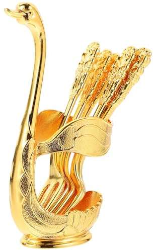 Angoily Set 7 Pezzi Forchette da Dessert in Metallo Porta Forchette a Forma di Dorato Forchetta da Torta Elegante per Cucina e Banchetti Forniture per la Casa e Feste