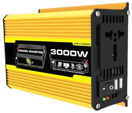Inverter di Corrente, Inverter di potenza da CC 12V a CA 110/220 Trasformatore di tensione for auto Inverter di potenza digitale da 3000 W(12V to 110V Yellow)