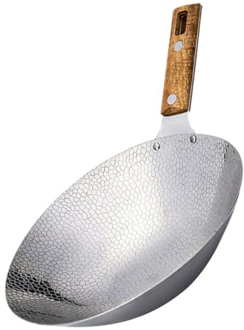 Amosfun Wok in Acciaio Inox con Manico Portatile Padella Wok Tradizionale per Friggere Verdure e Uova Forniture da Cucina Resistenti
