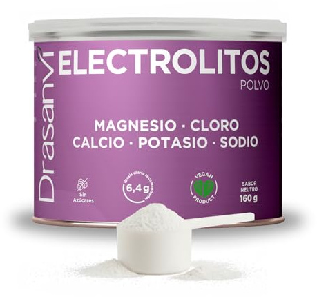 Electrolitos en Polvo 160 g | Sales Minerales con Magnesio, Potasio, Calcio y Sodio + Vitaminas B y C | Hidratación y Función Muscular | Sin Azúcar, Vegano, Sabor Neutro | Drasanvi
