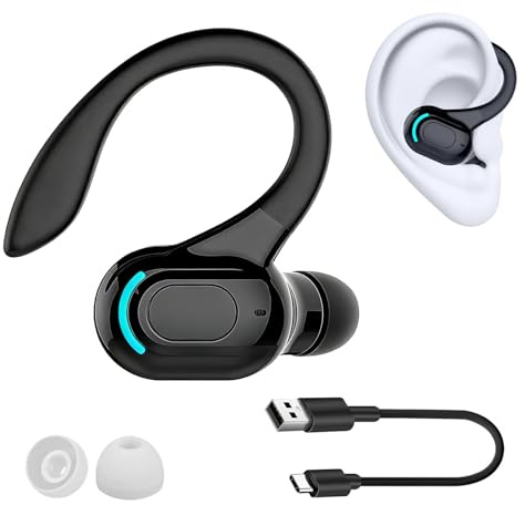 Velozym Auricular Bluetooth Mono sin Cables V5.2, Micrófono Integrado Manos Libres Oreja, 70 mAh, hasta 20 h de Reproducción, Diseño sobre la Oreja, Uso Casco Inalámbrico para iPhone, Android y PC