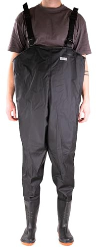 Savage Island Waterproof Chest Waders with Boots - PVC Coated – for Fishing, Farming & Outdoor Use - Black, UK 9