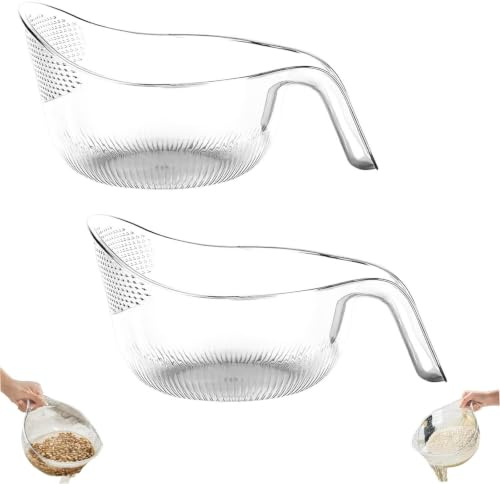 Multifunctional Rice Strainer with Handle,Multipurpose Rice Washing Bowl Strainer with Handle,Rice Washing Bowl,Rice Washer Strainer Bowl,Versatile Kitchen Tool,4-in-1 Bowl for Quinoa (White)
