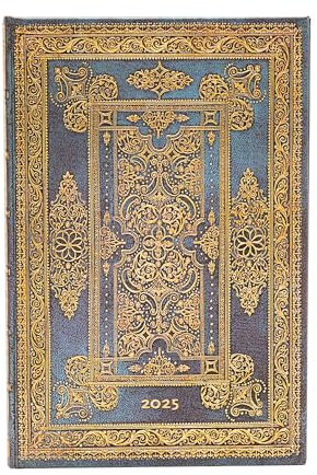 Paperblanks 12-Monatskalender 2025, Blue Luxe, Mini, Vertikal, Elastikband-Verschluss