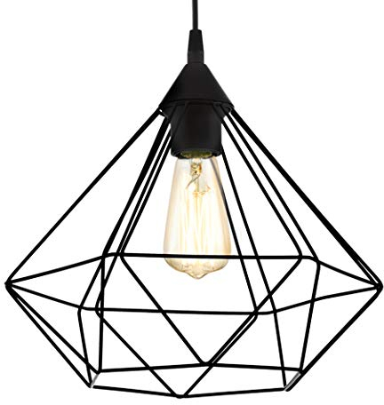 Eglo Lampada a sospensione Tarbes, lampada a sospensione a uno punto luce vintage, lampada a sospensione in stile retrò, acciaio, plastica, nero, E27, diametro di 32,5 cm