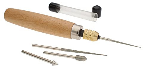 Diamond Reamer Set – 4 Interchangeable Tips, Wood Handle, Storage Tube for Bits - Use on Glass, Ceramic or Stone – Tools for Opening & Enlarging Holes & Softening & Smoothing Rough Edges