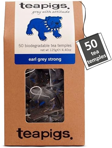 teapigs Earl Grey Strong Black Tea, 50 Tea Bags | All Natural, No Nasties, Big Leaves, Big Flavour, Plant-Based Tea Temples, Recyclable Paperboard Pack, 50 Teabag Pack