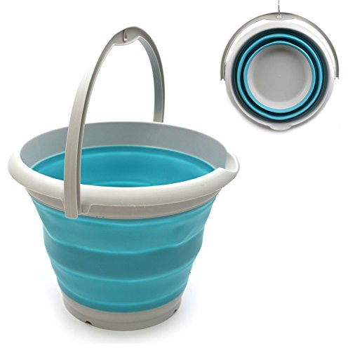 SAMMART 10L Collapsible Plastic Bucket - Foldable Round Tub - Portable Fishing Water Pail - Space Saving Outdoor Waterpot, Size 33cm Dia (1, Hellblau)