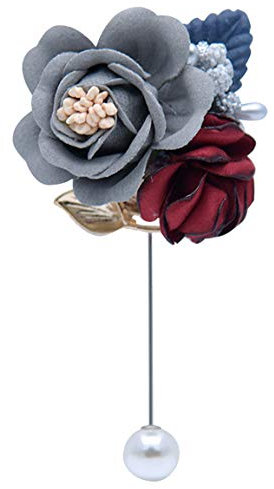 Cheerlife Ansteckblume Handgefertigt Blume mit Perlen Brosche Hochzeit Party Boutonniere für Damen Herren Grau