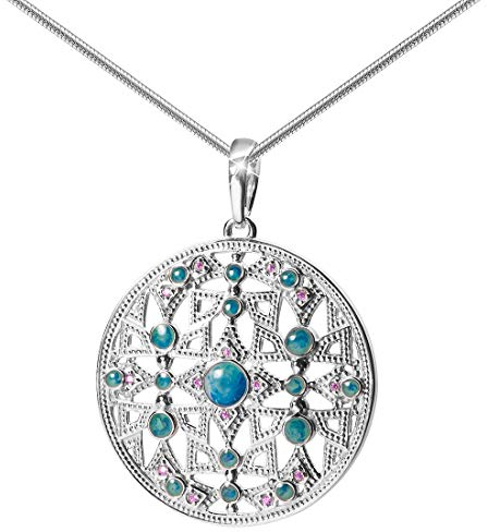 MATERIA Damen Anhänger Afrika rund groß 60cm Kette 925 Sterling Silber Zirkonia Emaille rhodiniert KA-420-K22-60cm