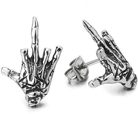 Paar Hand Skelett Knochen Ohrstecker, Herren Damen Edelstahl Gestüt Ohrringe, Schraube Wieder, Gotische Punk Rock Biker