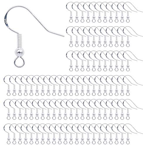 Haken für Ohrringe, 100 Stück, Haken für Ohren, Sterling-Silber 925, versilbert, mit Federkugel, für DIY, Schmuckherstellung