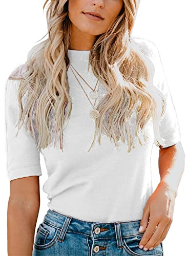 LIYOHON Womens Tops Dressy Casual Mock Turtleneck Business Short Sleeve T Shirts Going Out Tops 2026 White -M