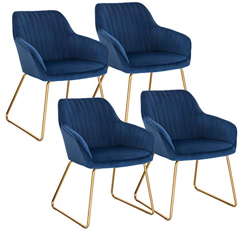 WOLTU Esszimmerstühle 4er Set Küchenstühle Wohnzimmerstühle Polsterstühle Sessel, Armlehnstühle mit Rückenlehne, für Esszimmer, Küche, Wohnzimmer, Samt, Gold Metallbeine, Blau, BH246bl-4