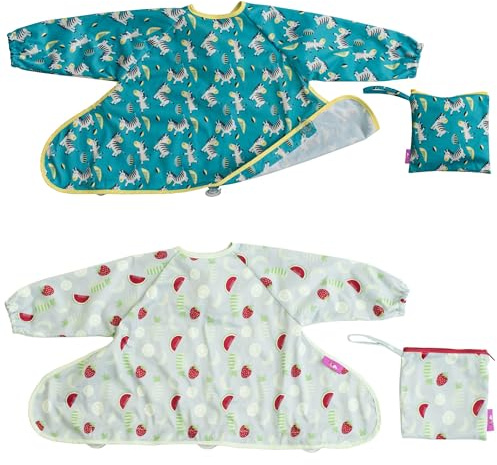 Tidy Tot Cover & Catch Weaning Bib with Sleeves. Mess-free Baby Weaning.