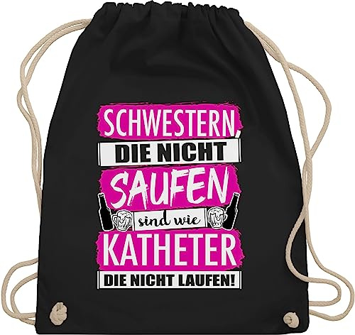 Turnbeutel Rucksack - Party & Alkohol Damen - Schwestern die nicht saufen - weiß/fuchsia - Unisize - Schwarz - saufrucksack sauf juterucksäcke festival clothes alki stoffbeutel trinkgeschenke