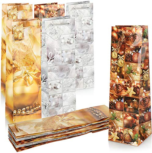 COM-FOUR® 12x Geschenktüte mit Weihnachts-Motiv, Geschenktasche für Wein | Flaschentasche für Weihnachten & Nikolaus [Auswahl variiert]
