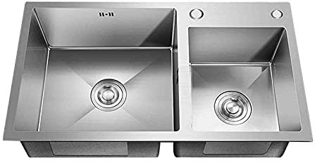MYAOU Fregaderos de Cocina Escurridor de Acero Inoxidable con Doble Cuenco, bajo encimera, Fregadero de Cocina Cuadrado con Grifo y Kit de desagüe de colador - Gran Capacidad