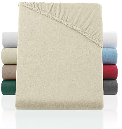 BaSaTex Flausch Feinbiber Winter Spannbettlaken Biber Spannbetttuch | 100% Baumwolle | 180x200 cm | Natur