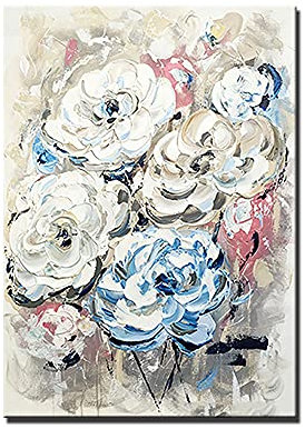 tymhrs Acrylbild,Handgemaltes Blumen-Ölgemälde,Nordic Abstract Knife Palette Dunkelblaue Blumen