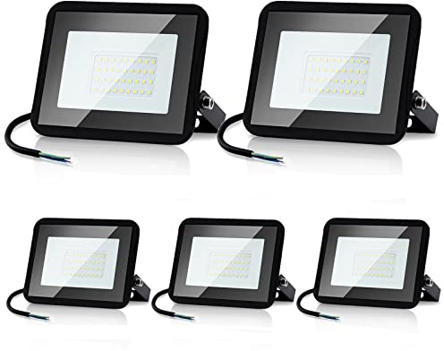 Randaco 100W LED Projecteur Extérieur,8500LM Spot d'extérieur 6000K Blanc Froid, IP66 Etanche Lampe de sécurité Extérieure Eclairage Extérieur pour Atelier Jardin Terrain de sport, 5pcs