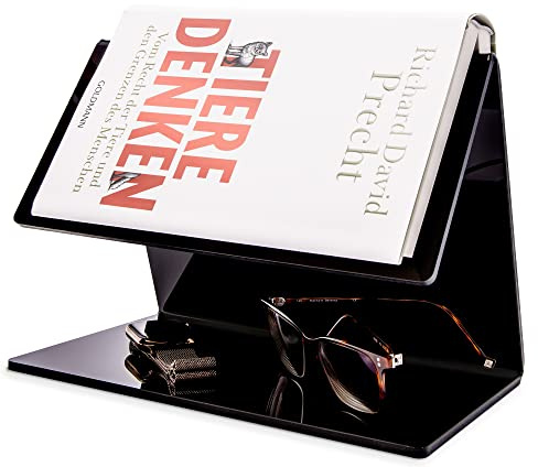Buchständer als Book-Butler aus schwarzem PLEXIGLAS. Schöner Designer Buchhalter, Koranständer, Buchaufsteller als Lesehilfe, Leseständer für den Nachttisch oder als Kochbuchhalter, Kochbuchständer