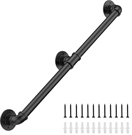Groking 6FT Industrial Stair Railing Wall Mount Staircase Handrail φ1.3 Pipe Hand Rail for Steps Grab Bar Foot Rail Vintage Pipe Railing Black Deck Handrail for Outdoor Indoor Stairs Porch