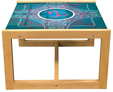 ABAKUHAUS Sternzeichen Steinbock Couchtisch, Doodle Sterne, Acrylglas-Mitteltisch mit Holzrahmen für Büros Wohnheime, Klein Größe, Mehrfarbig