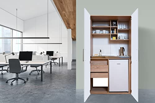 respekta Cucina per ufficio, mini cucina singola, rovere bianco, 104 cm