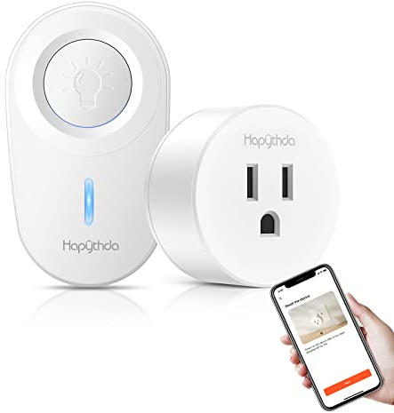 HAPYTHDA Smart Plug with Remote, 2.4GHz Wi-Fi & RF433 Wireless Remote Control Outlet Light Switch NO Neutral Wire Required, Works with Smart Life/Tuya APP, Compatible with Alexa/Google Home, White