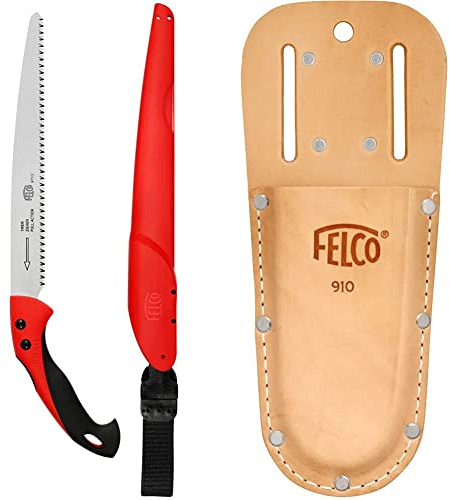 FELCO 611 Scie (Longueur de la Lame de scie 33 cm, Coupe de la Branche ø 100 mm, Longueur 500 mm) & 910 Fourreau pour sécateur (étui en Cuir véritable, avec Passant + Clip, s'attache à la Ceinture)