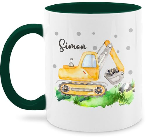 Tasse Tassen 325ml - Bagger I Baggerfahrer Geschenk - 325 ml - Dunkelgrün - kinderbecher namensbecher baufahrzeug name kaffeetassen kindergartentasse baggertasse fahrzeug digger kaffeetasse