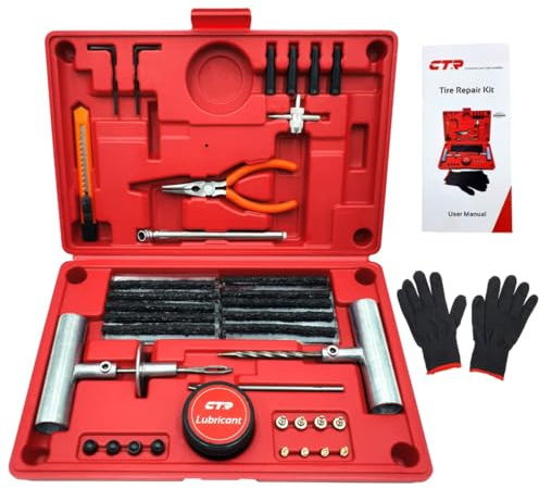 CTR Heavy Duty Tyre Repair Kit - 68pcs All-in-One Universal Puncture Repair Kit for Tubeless Tyre Flats for Car, Truck, Bikes, RV, SUV, ATV, Motorcycle, Tractor, Trailer