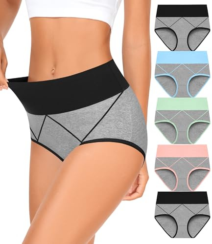 MISSWHO Womens Underwear Cotton, Underwear Women Pack High Waisted Tummy Control Panties Postpartum C Section Ladies Briefs Large.