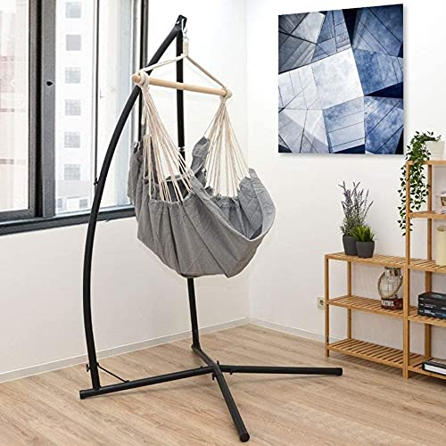 Hängesessel Gestell Stahlrohr Ständer für Hängesitz Halterung Schaukelgestell Metall Gestell für Federwiege Gestell Hängesessel Ständer für Hängestuhl Camping Zubehör (Schwarz(Ohne Hängestuhl))