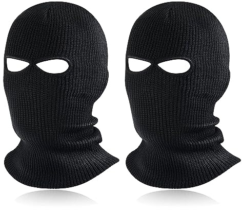 SKHAOVS 2 Pack Sturmhaube mit 2 Löchern,Gestrickte Sturmhaube für Damen/Herren, Winter Skimaske, Balaclava, Warm Gesichtshaube Schwarz Vollgesichtsmaske, Einheitsgröße, für Outdoorsports (Schwarz)