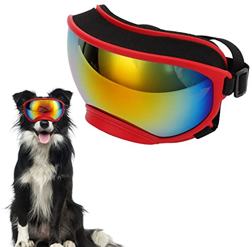 Hundebrille, Winddichte Hundesonnenbrille, Augenschutz Für Große Hunde, Mit Aufbewahrungstasche Und Brillenbox(Rote Halterung und rote Linse)