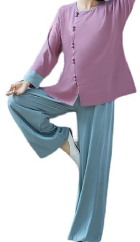 BATTTX Kung Fu Chinese Traditional Martial Arts Tai Chi Taekwondo Training Cloths Clothing for Man Women (Color : Purple, Size : X-Large)