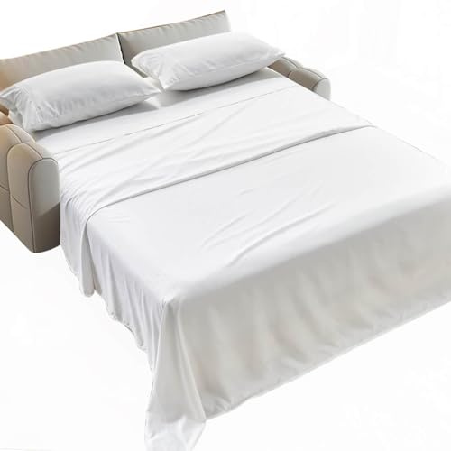 Kingnex Striped Sofa Bed Sheets Queen for Sleeper Sofa Bed with 4-6 Deep Soft Brushed 1800 Microfiber 4 Piece Bedding Set (60x74x6) White