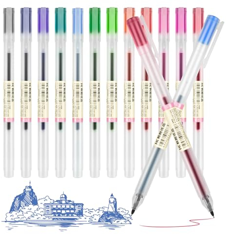 OFFCUP Gelschreiber 0.5mm, 12pcs bunt Gel-Tintenstifte, japanischer Stil Gelschreiber, extra feine Spitze Gel Kugelschreiber Schnell Trocknende Tinte japanische Gelstifte