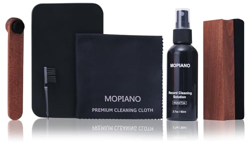 Mopiano Kit de limpieza de discos de vinilo, kit completo de limpieza de discos de vinilo 6 en 1 para álbumes, incluye cepillo de vinilo de terciopelo suave, líquido de limpieza LP, cepillo para lápiz