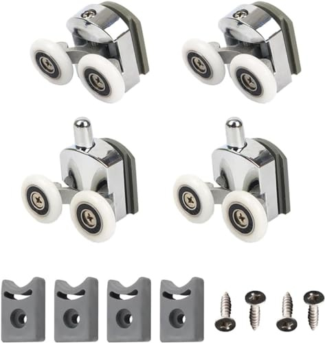 Curved Shower Door Rollers, Shower Glass Door Rollers, 25mm Replacement Shower Door Wheels,Shower Roller Wheels for Curved Bathroom Showerroom Doors (2 Upper Wheels + 2 Lower Wheels -25mm-4Pcs)