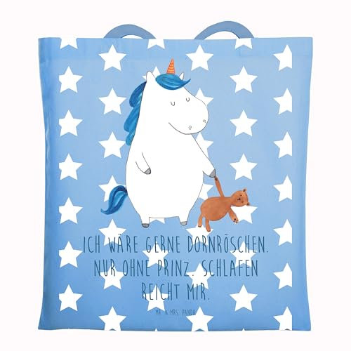 Mr. & Mrs. Panda Schultertasche Einhorn Teddy - Geschenk, Bett, Gute Nacht, Single, Laptoptasche, Shopping Tasche, Umhängetasche, Einhörner, schlafen, Unicorn, Stoffbeutel, Tüte, dokumententasche