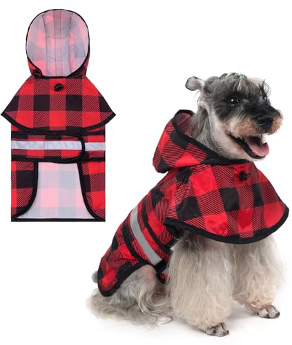 KOOLTAIL Hunde-Regenmantel mit Kapuze und Loch für die Leine, Hunde-Regenmantel für kleine und mittelgroße Hunde, wasserdichte Hunde-Regenjacke mit reflektierenden Streifen, verstellbar, atmungsaktiv,