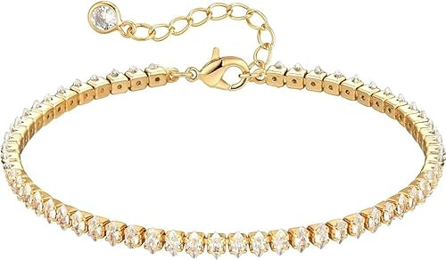 Jenosy 14K Vergoldet Armband Damen Gold Perlen Ketten Weiße Steine Armband für Frauen Mädchen Schmuck