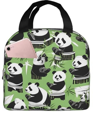 WURTON Panda Bamboo Print Lunch Bag Reusable Lunch Box Work Bento Cooler Tote Picnic Boxes Shopping Bags