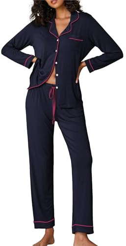 Ekouaer Pigiama Donna Set Pigiama a Due Pezzi Abbigliamento da Notte Sleepwear Completo Casa per Donne Blu Navy M