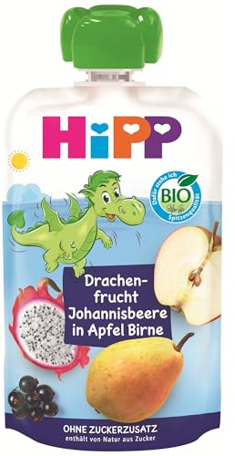 HiPP Bio Quetschie Drachenfrucht-Johannisbeere in Apfel-Birne 8x100g, ab 1 Jahr, 100% Fruchtpüree, ohne Zuckerzusatz, vegan