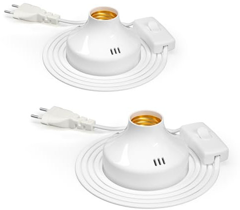 TobeBright 2 Pcs E27 Lamp Base with UK Plug and Switch, 1.8m Cable Screw E27 Bulb Holder, 100W Maximum, E 27 Table Lamp Replacement Base for Home Lighting Decor, AC 220-240V, No Bulb (White)
